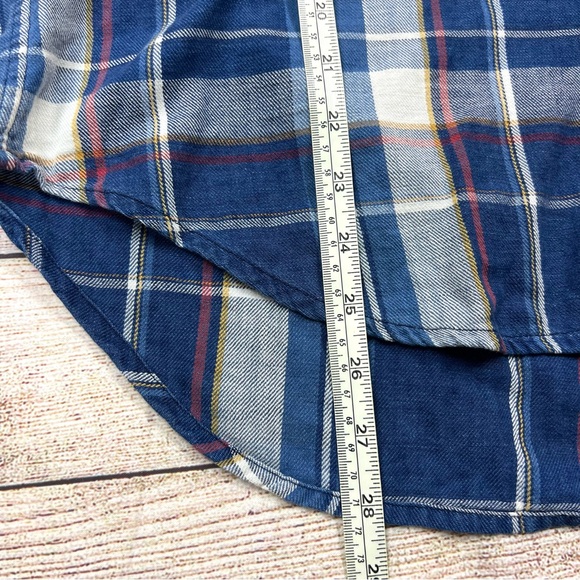 Current/Elliott Blue White Yellow Red Plaid Flannel Button Down Shirt Womens 1 - Picture 10 of 10